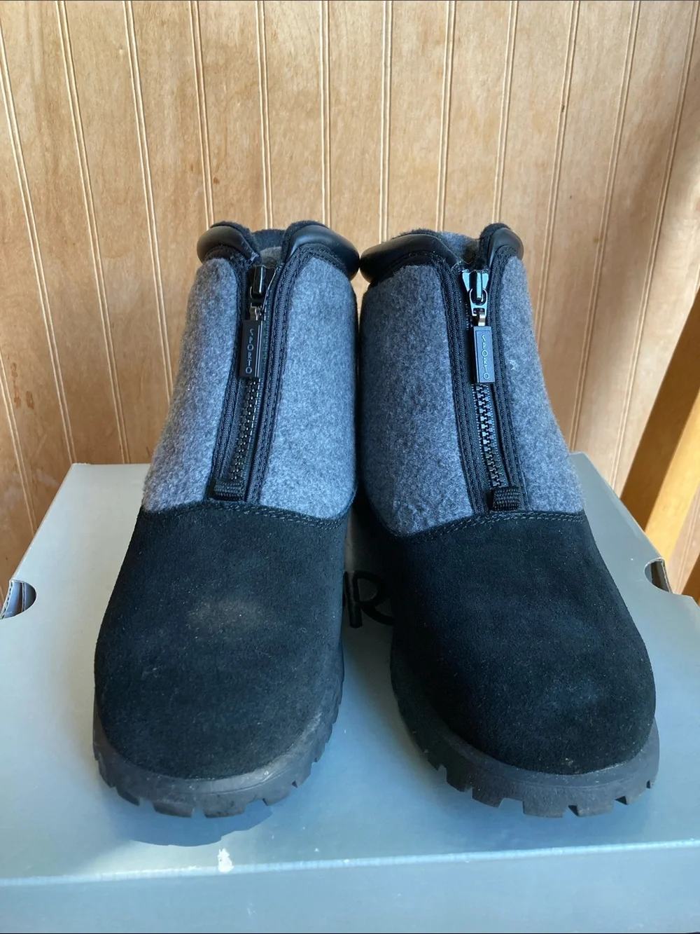 Sporto Black and Gray Suede Wool-Blend Zip Boots - Size 7